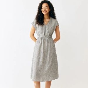 Grae Cove striped 100% linen Midi Dress Joan Elastic-Waist M Medium